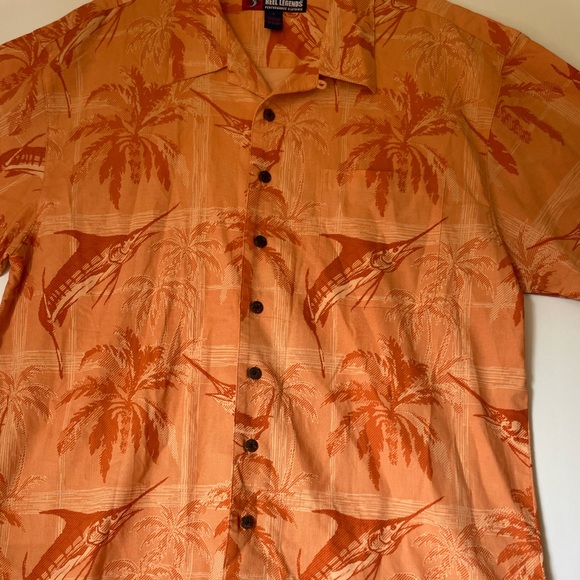 Reel Legends XL Hawaiian Shirt Swordfish Matched Pocket Wood Buttons A8 - Picture 3 of 10